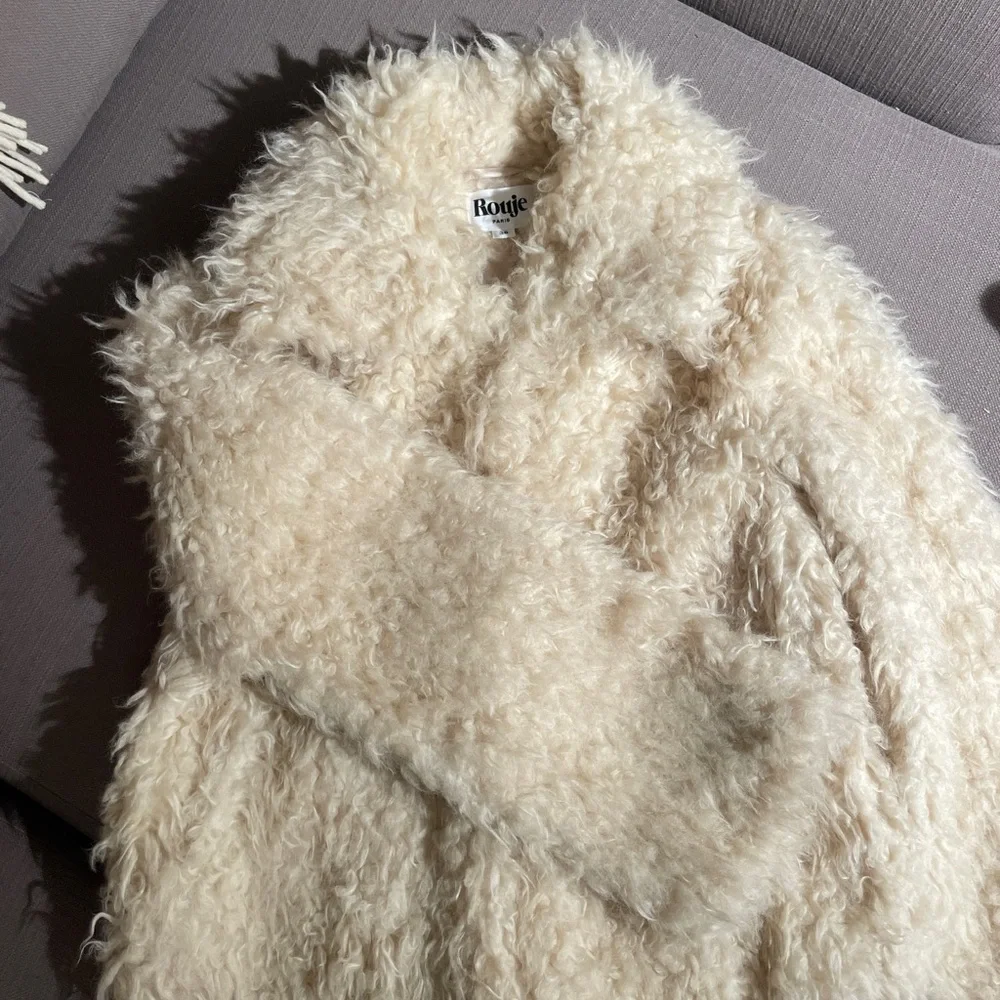 Rouje Serge Coat Faux Fur Size 36 - Picture 6 of 7